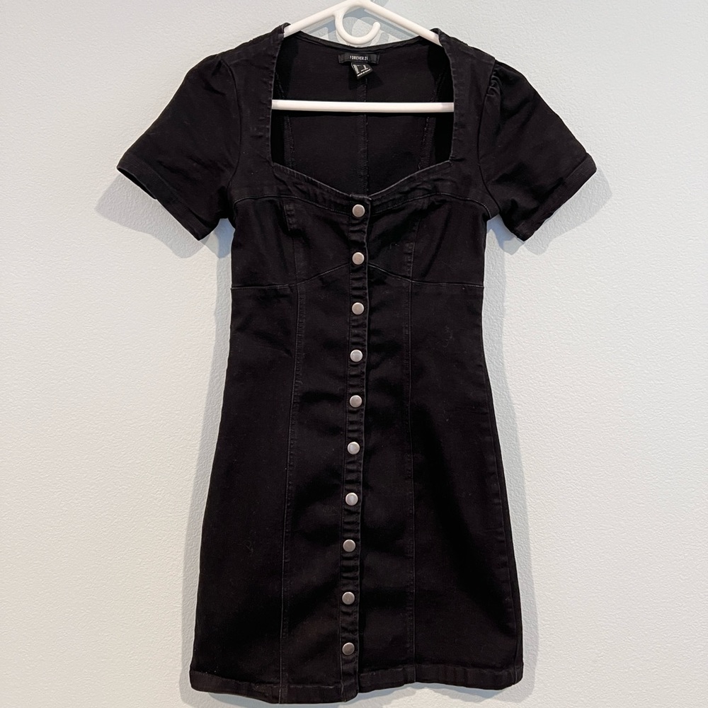 Forever 21 Black Button-up Mini Dress in Size S
